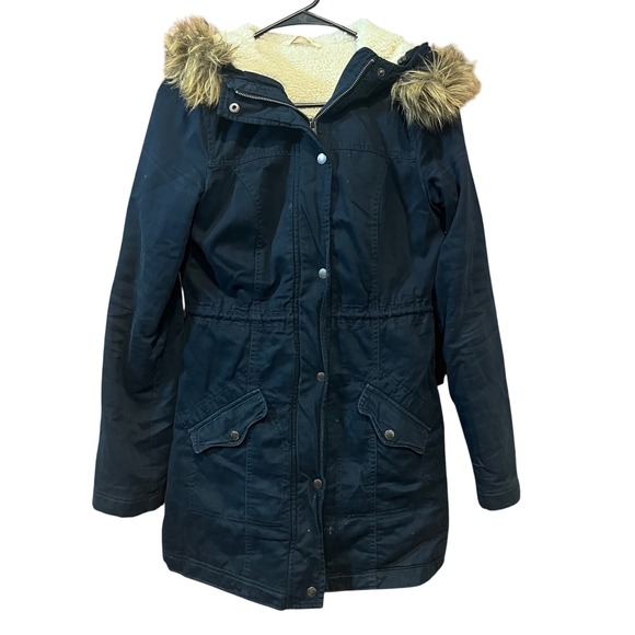Hollister Jackets & Blazers - Hollister Women's vintage Black Faux Fur Hooded Sherpa Lined Winter Parka Coat